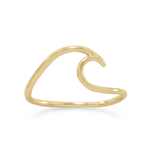 Wave Design 14 Karat Yellow Gold over 925 Sterling Silver Stackable Ring - Sparks and Gem