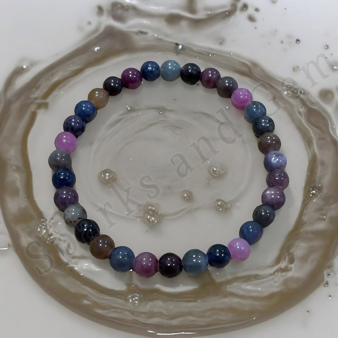 Raw, Natural Sapphire Gemstone Beaded Stretch Bracelet