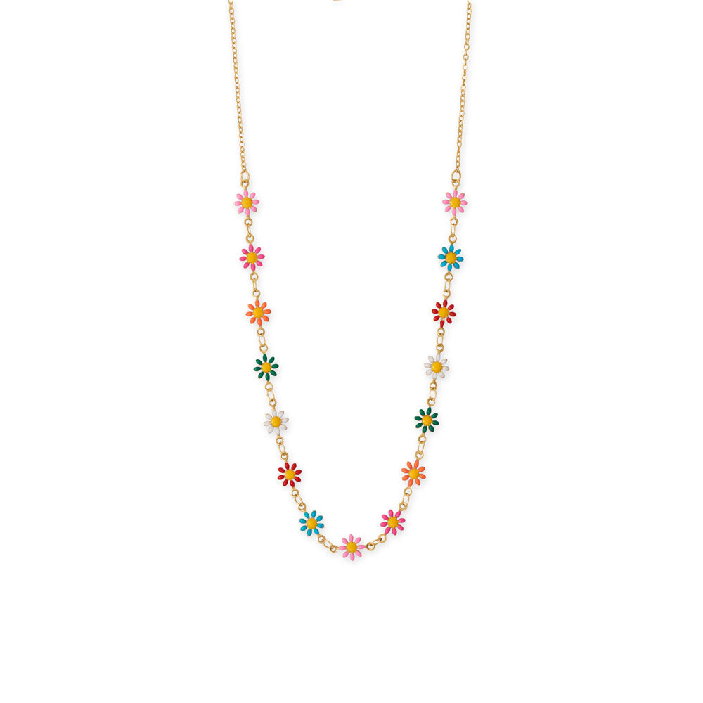 13.5" + 3" Multi Color Enamel Flower Necklace