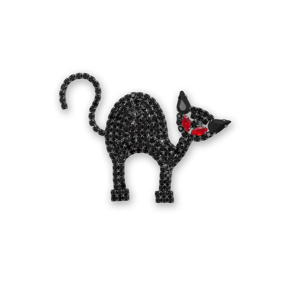 Black and Red Crystal Cat Pin