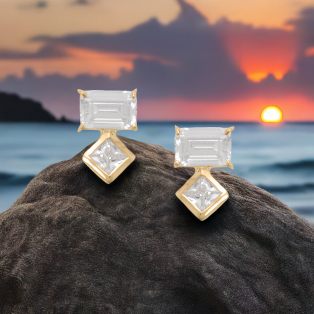 Baguette and Square Cubic Zirconia Earrings