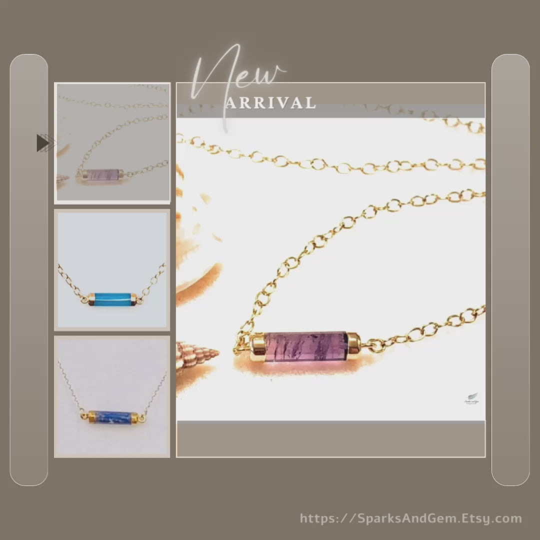 Tube Amethyst Gold Bar Necklace - Sparks and Gem